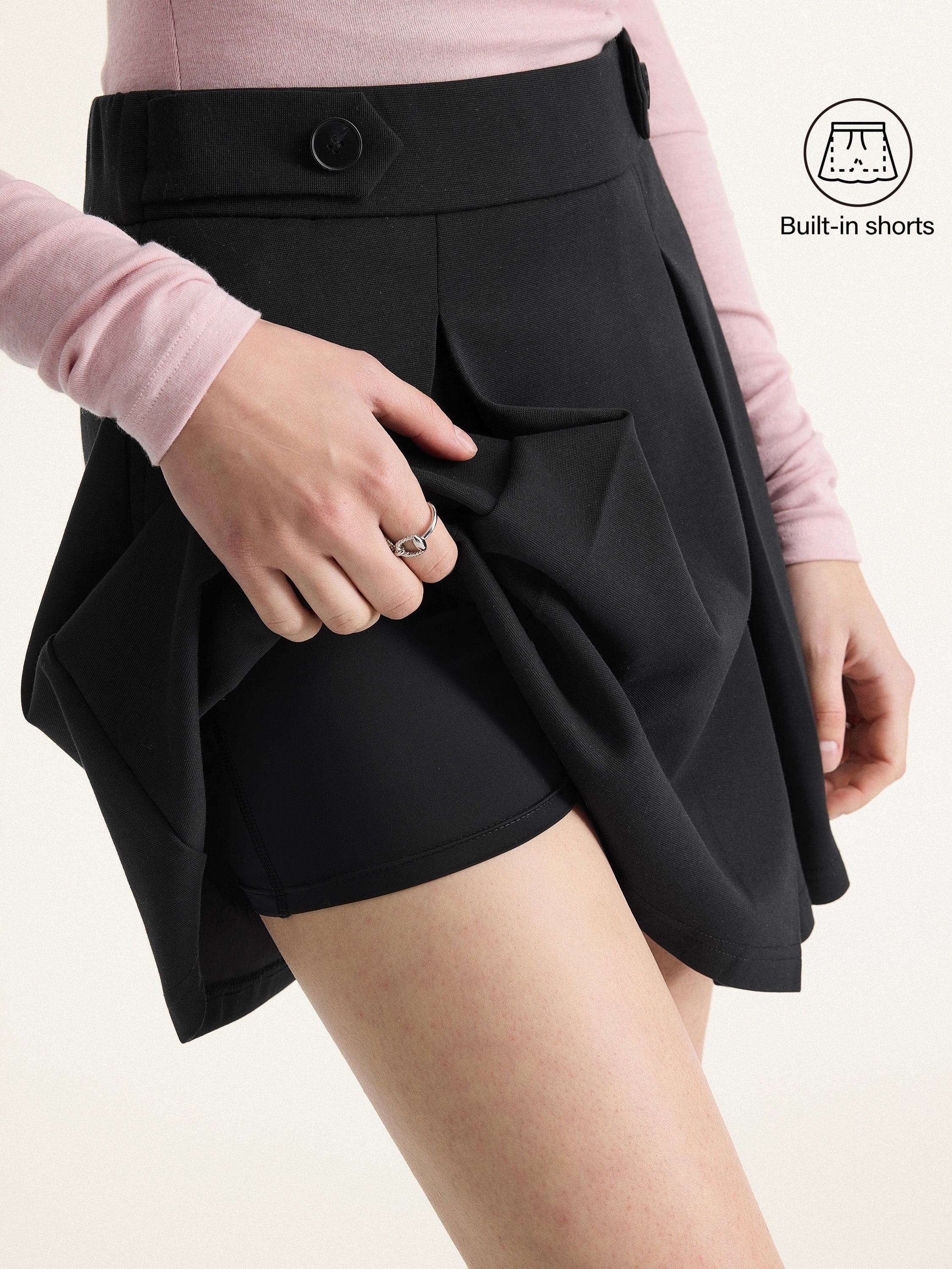 Stretch Cotton Blend Pleated Skort with Built-in Shorts