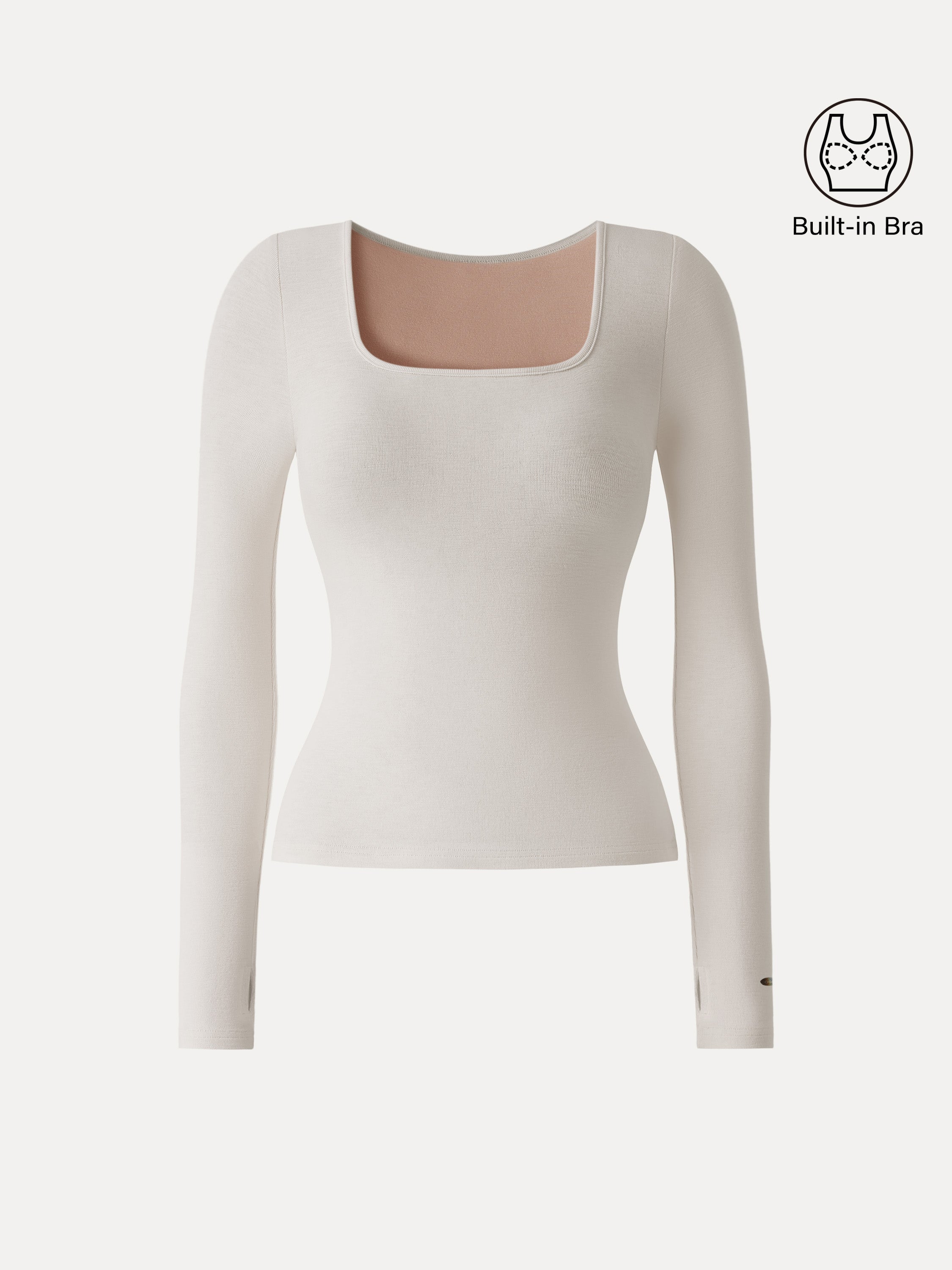 Cotton Viscose Square Neck Long Sleeve Brami with Thumbholes