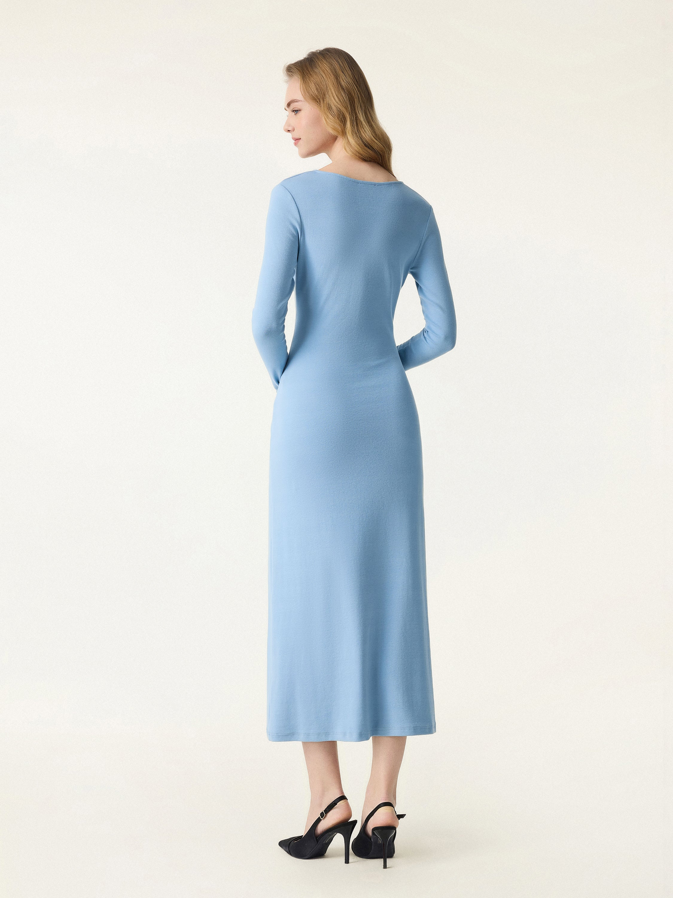 Cotton Lyocell Surplice Tucked H-line Midi Dress