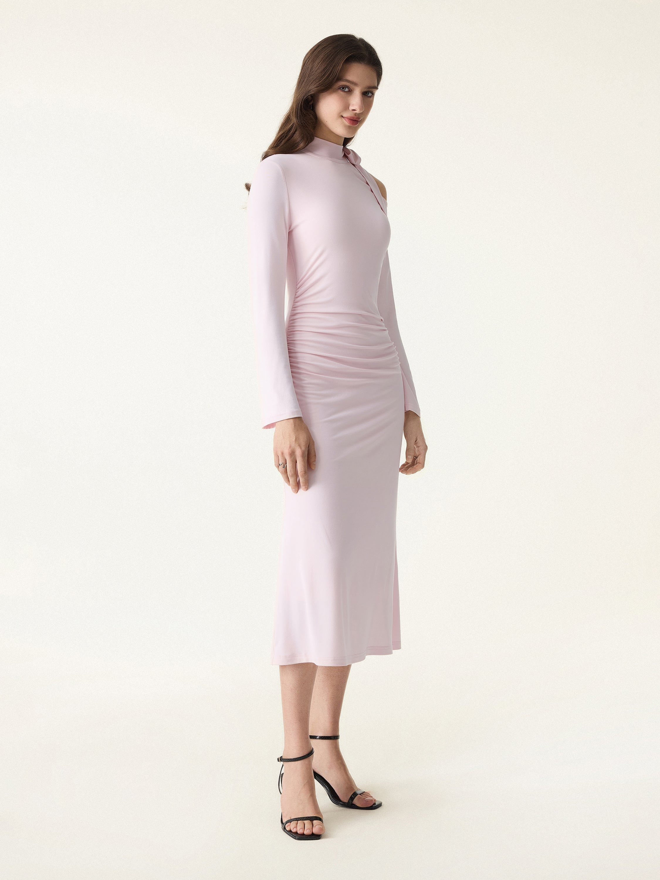 SkinKiss Mockneck Cutout Shoulder Ruched Brami Dress