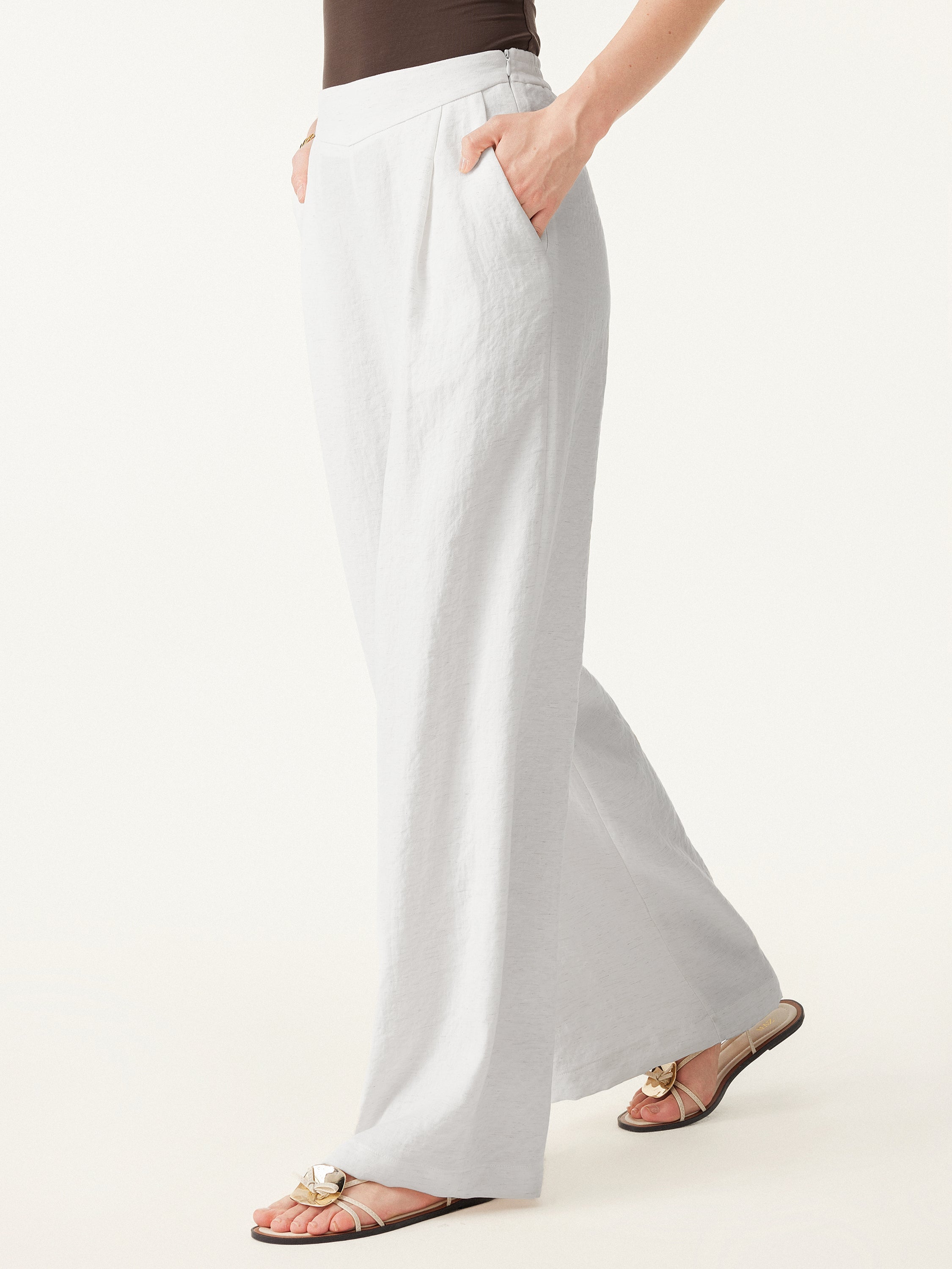 2Pcs Set Sandwashed Crewneck Short Sleeve Tee & Linen Mid Rise Wide Leg Pant with Pockets