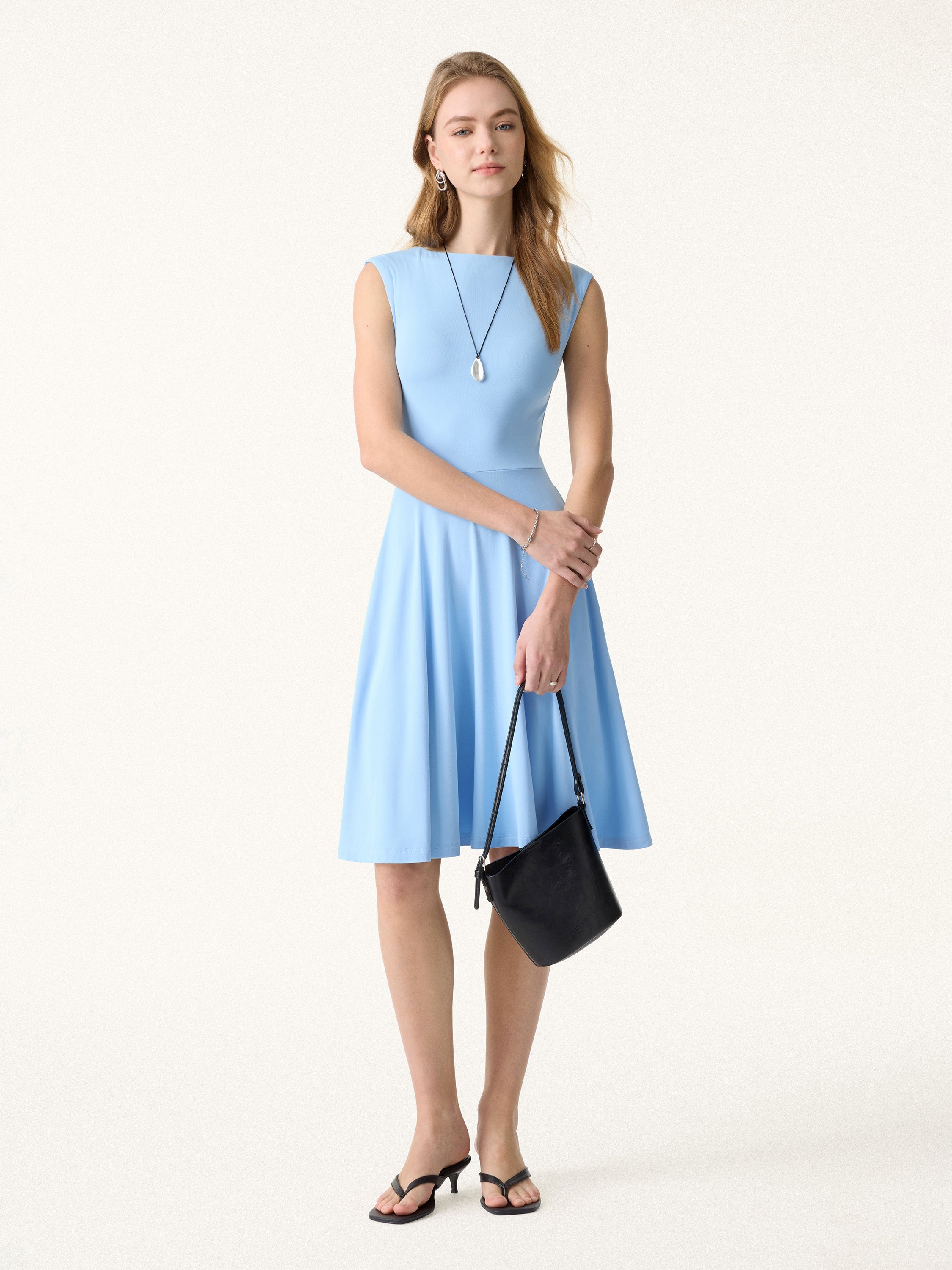 SkinKiss Boatneck Wide Shoulder Brami Dress with Pockets