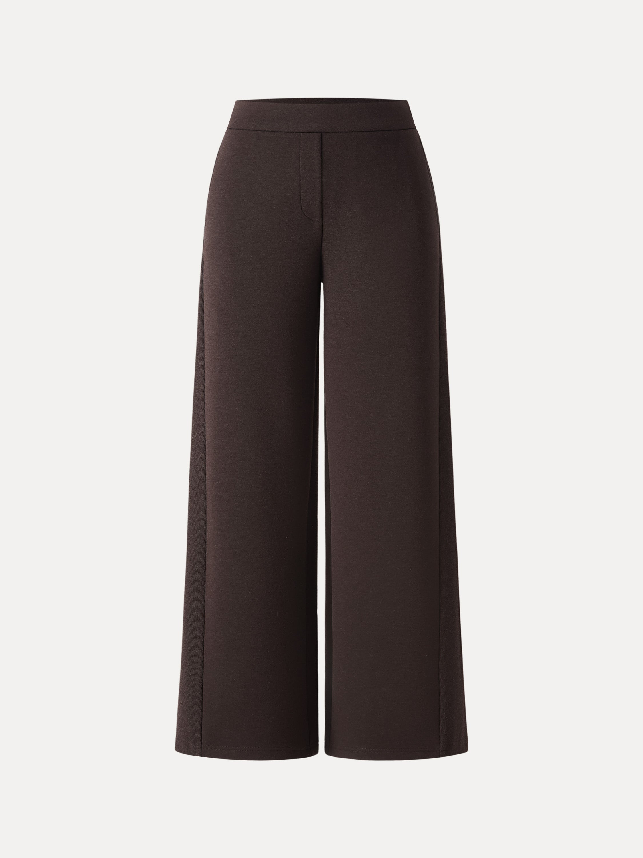 Ribbed Panel Mid Rise Wide Leg Pants with Pockets