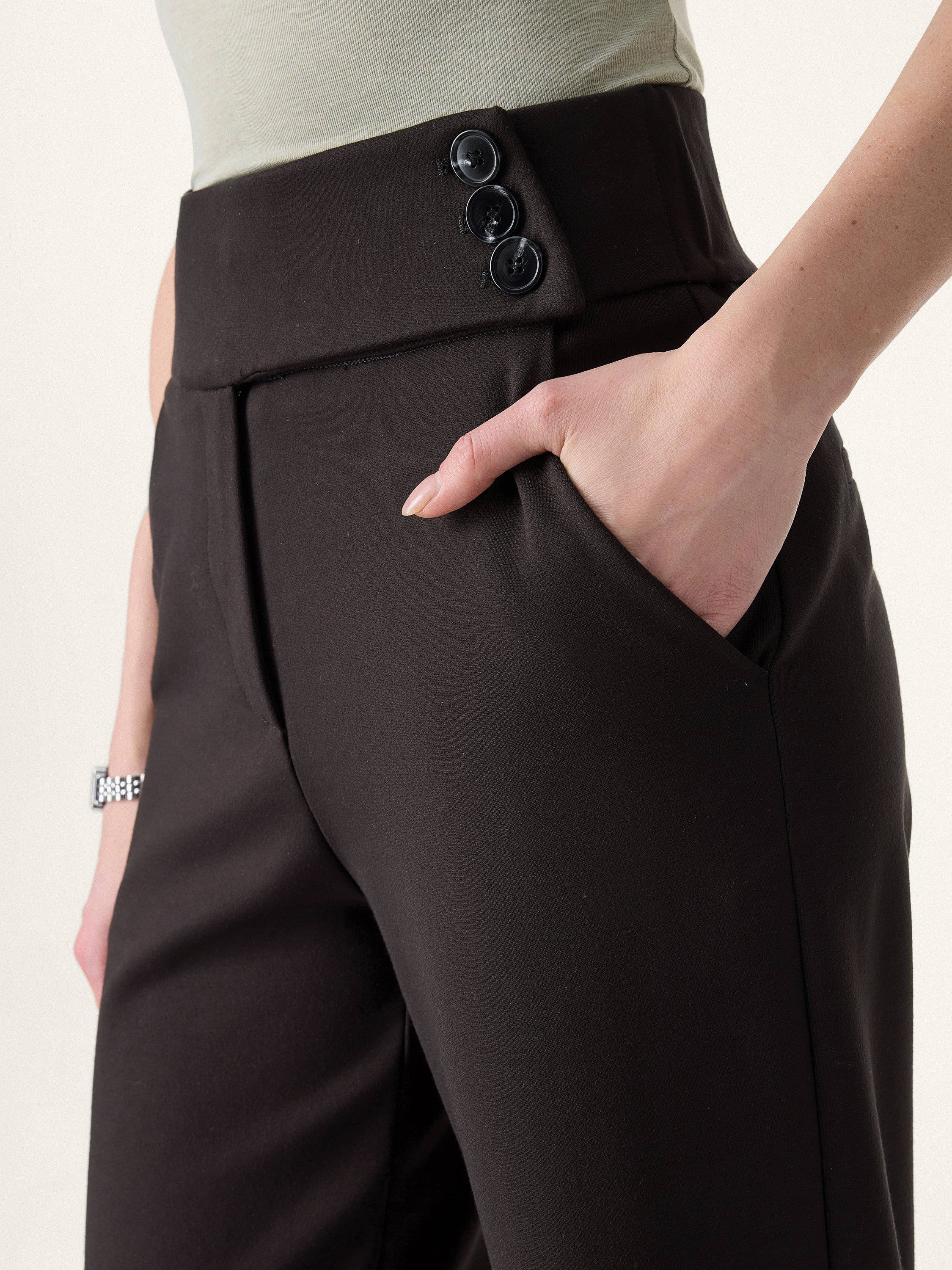 Stretchy High Rise Wide Leg Pants with Pockets