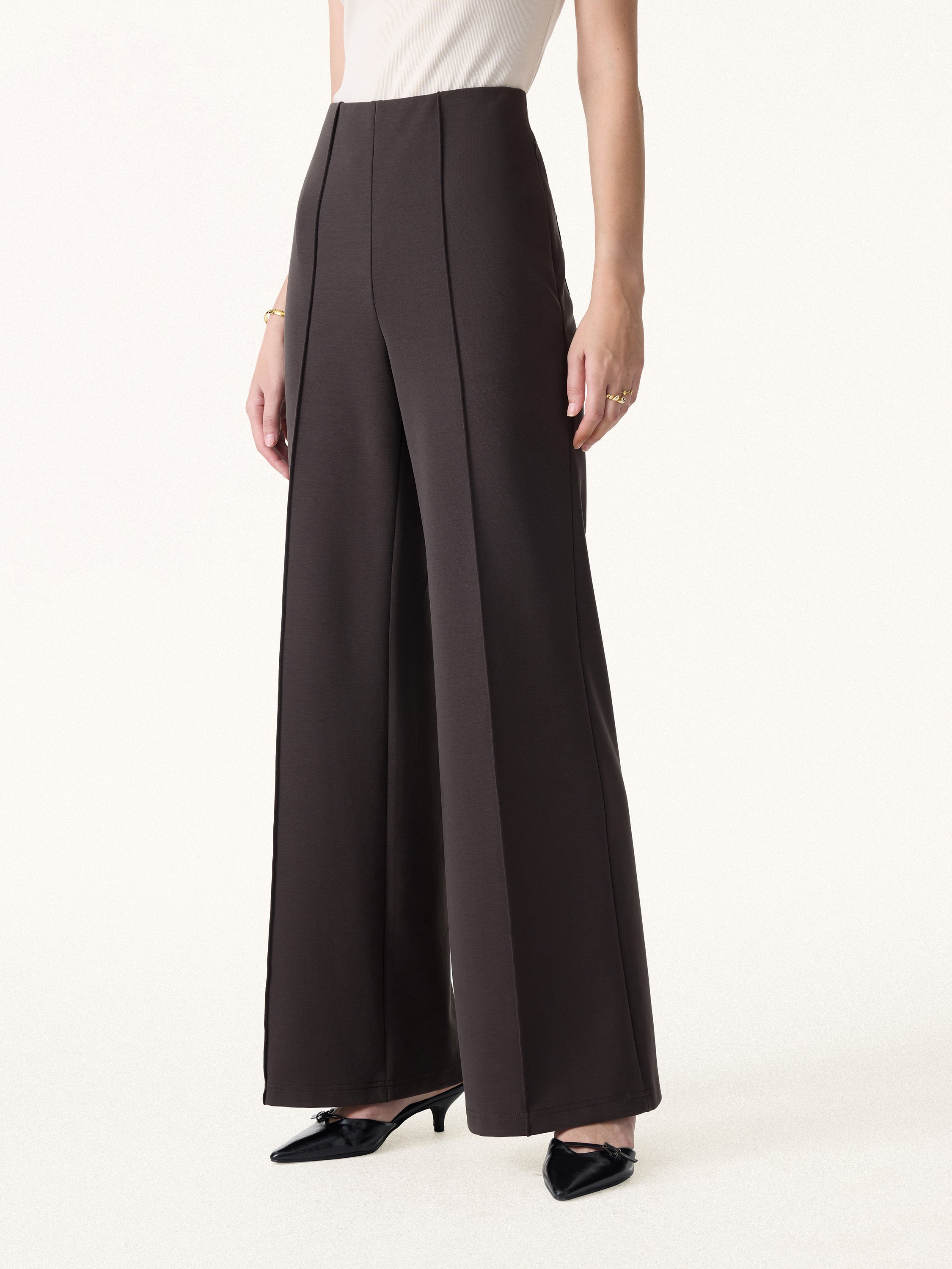 Stretch Cotton High Rise Wide Flared Pull-on Pants