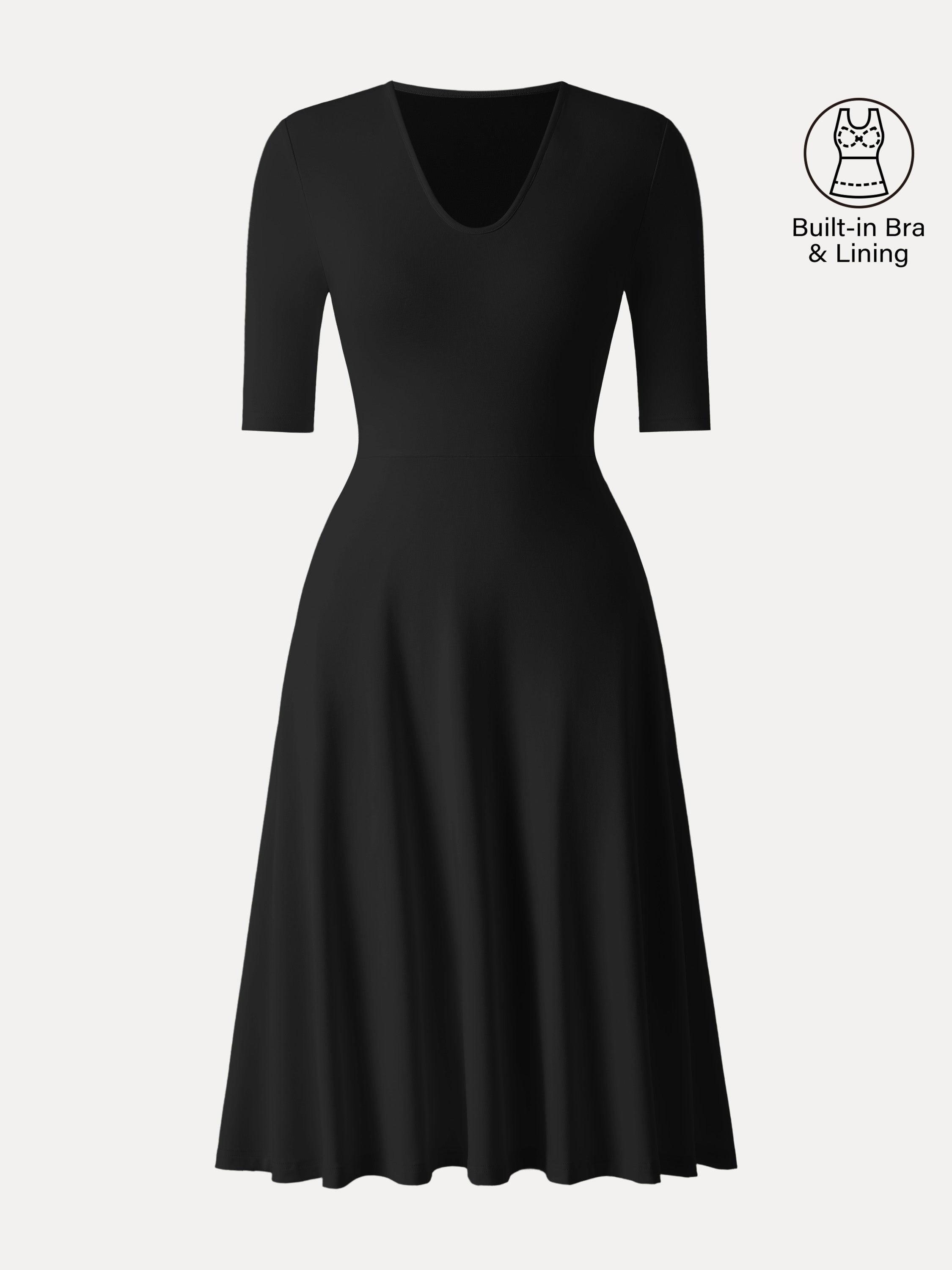 V-Neck Elbow Sleeve Midi Brami Dress with Pockets