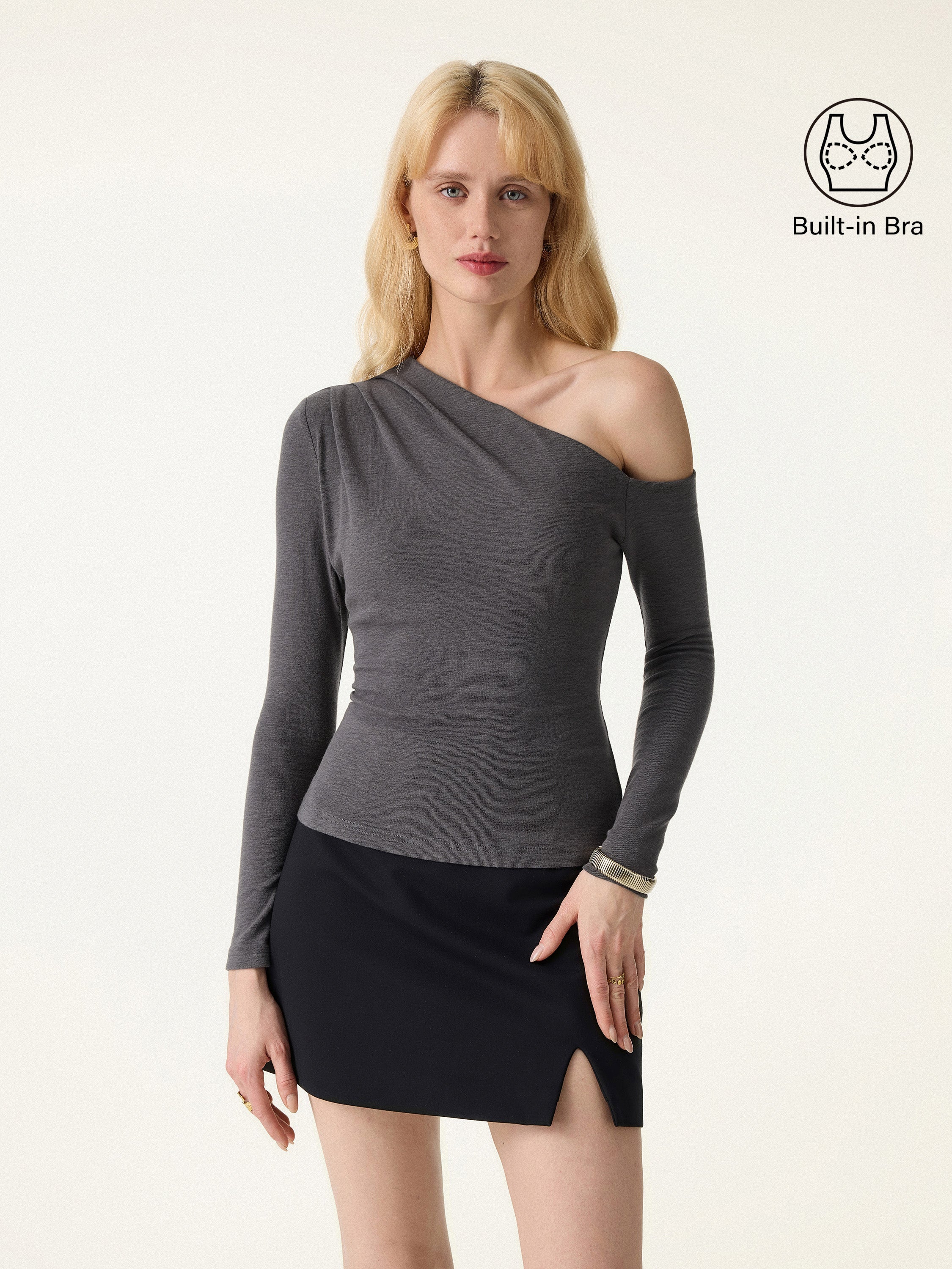 Asymmetrical Neck Tucked Shoulder Brami Top