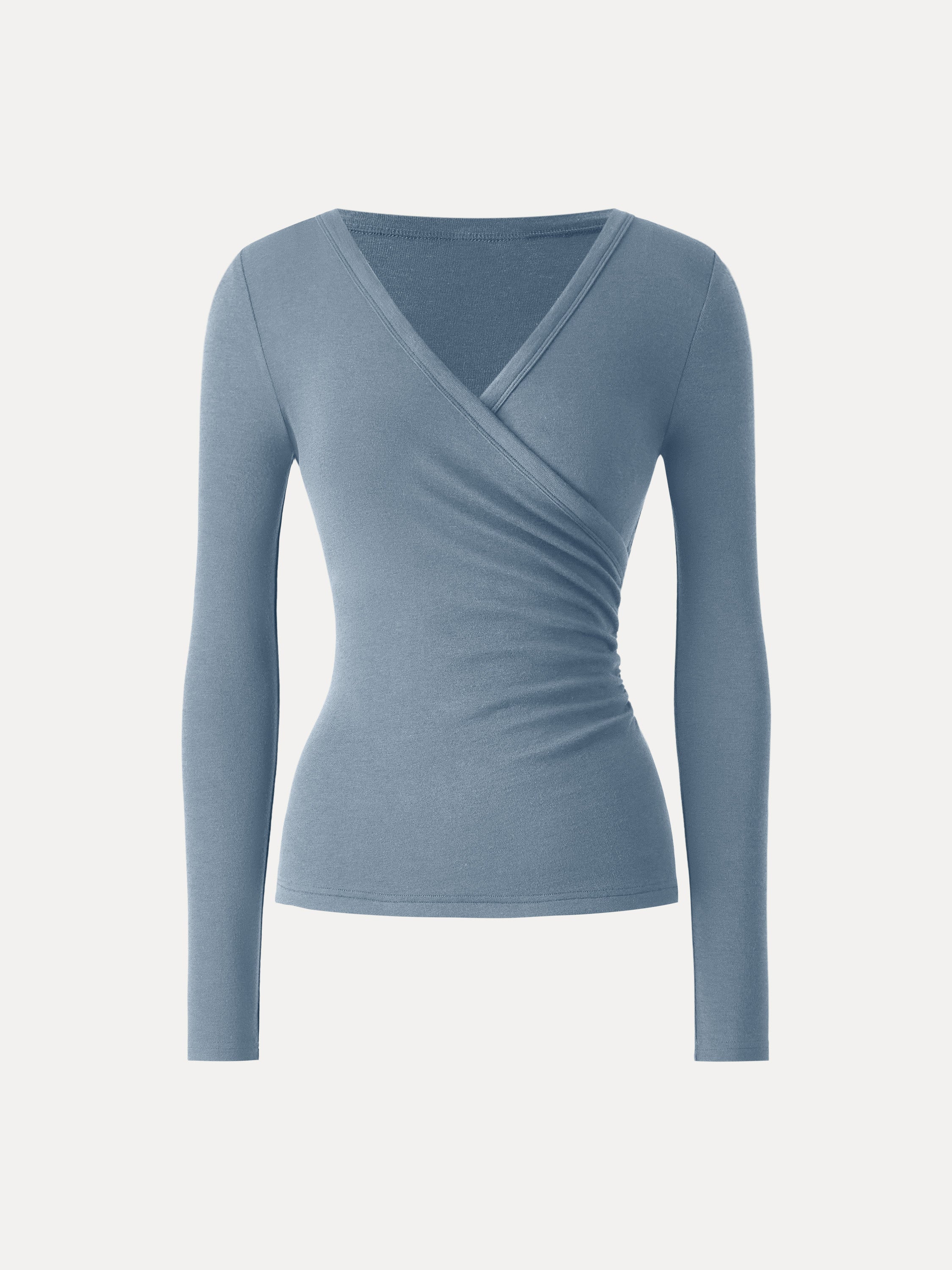 Lyocell Wool Surplice Ruched Long Sleeve Top