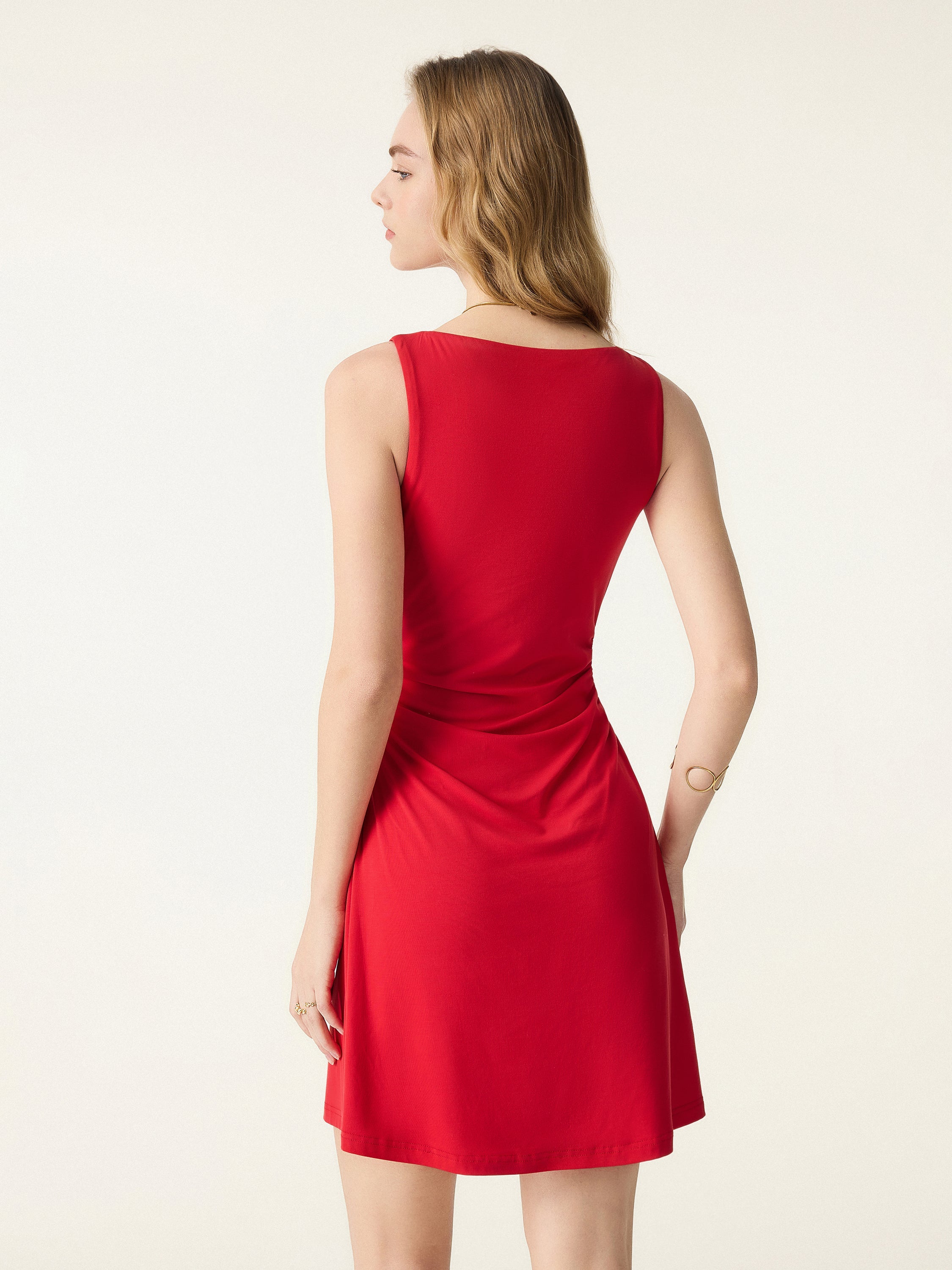 SkinKiss Boatneck Ruched A-line Mini Brami Dress