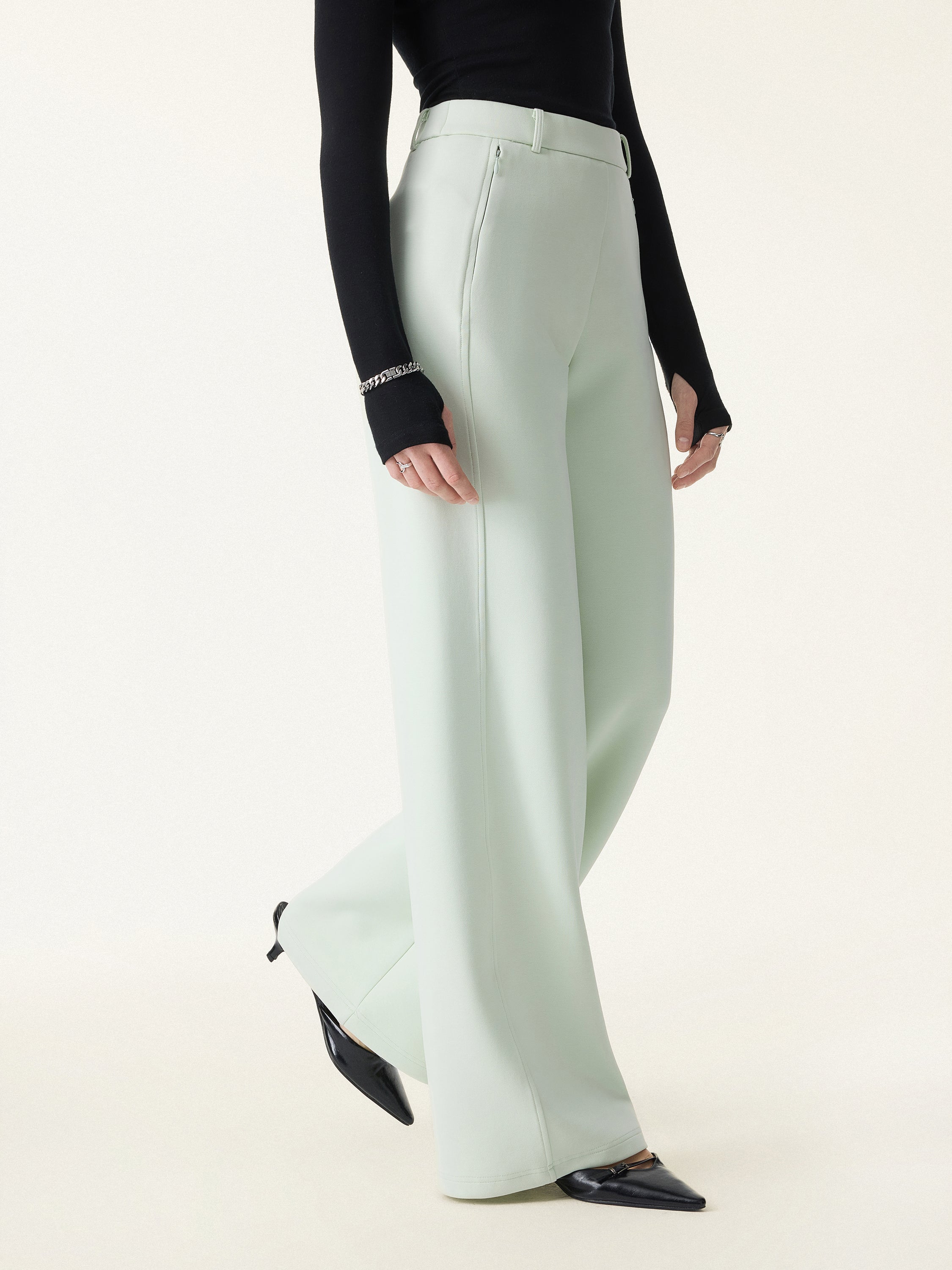 Stretch Cotton Blend Slimming High Rise Wide Leg Pants