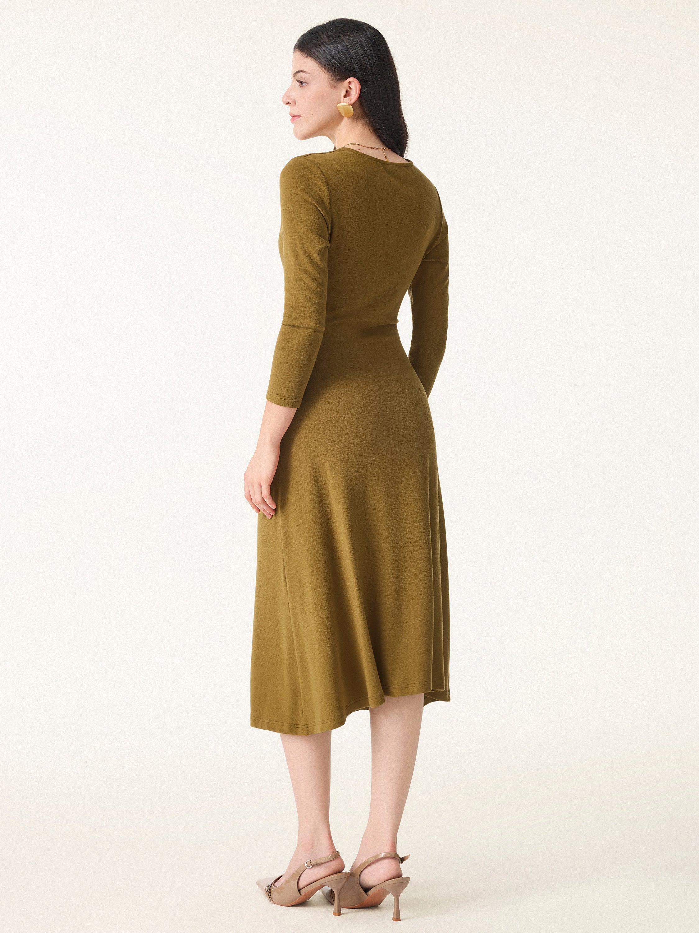 Slimming Surplice 3/4 Sleeve Midi Dress