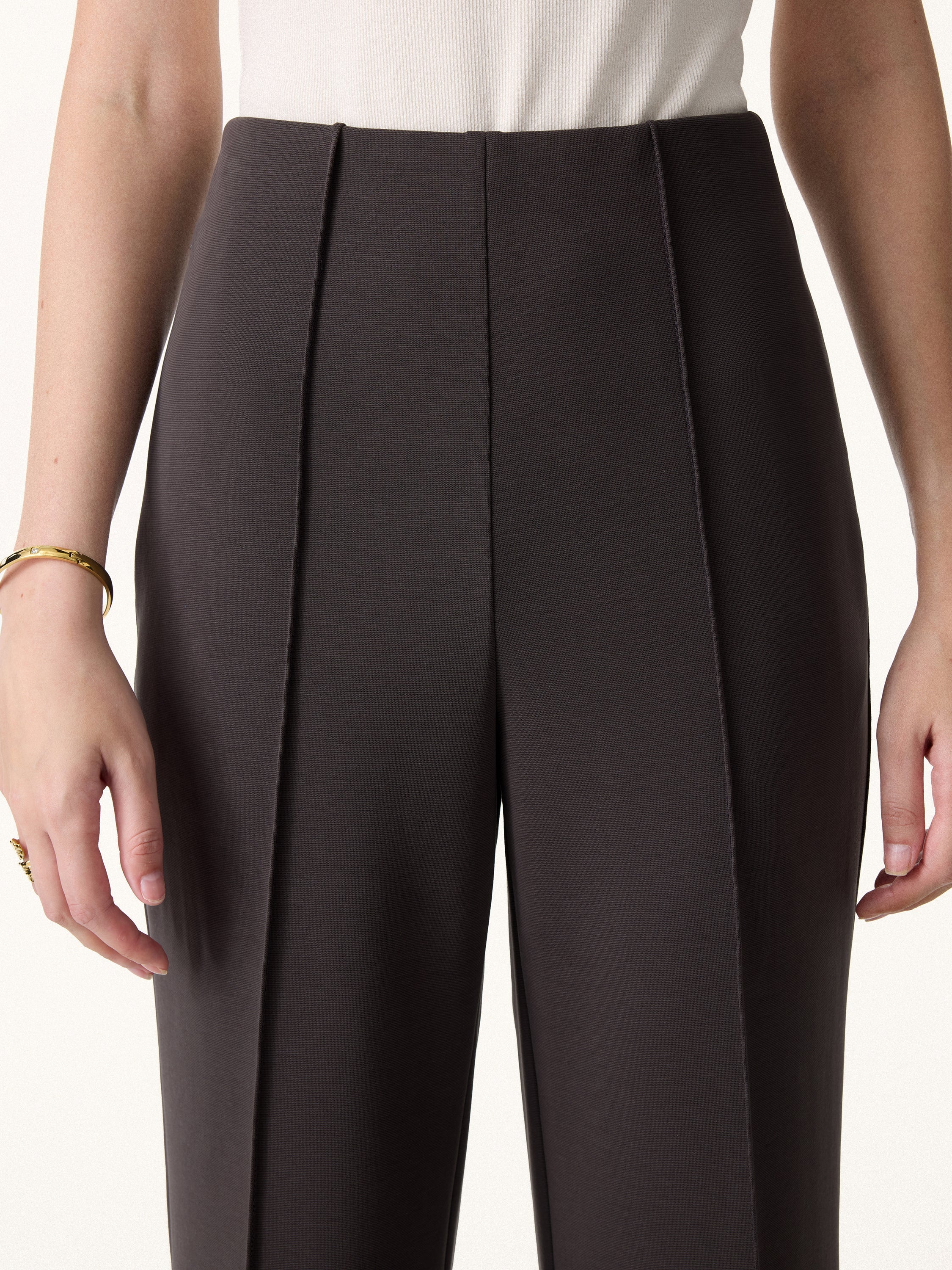 Stretch Cotton High Rise Wide Flared Pull-on Pants