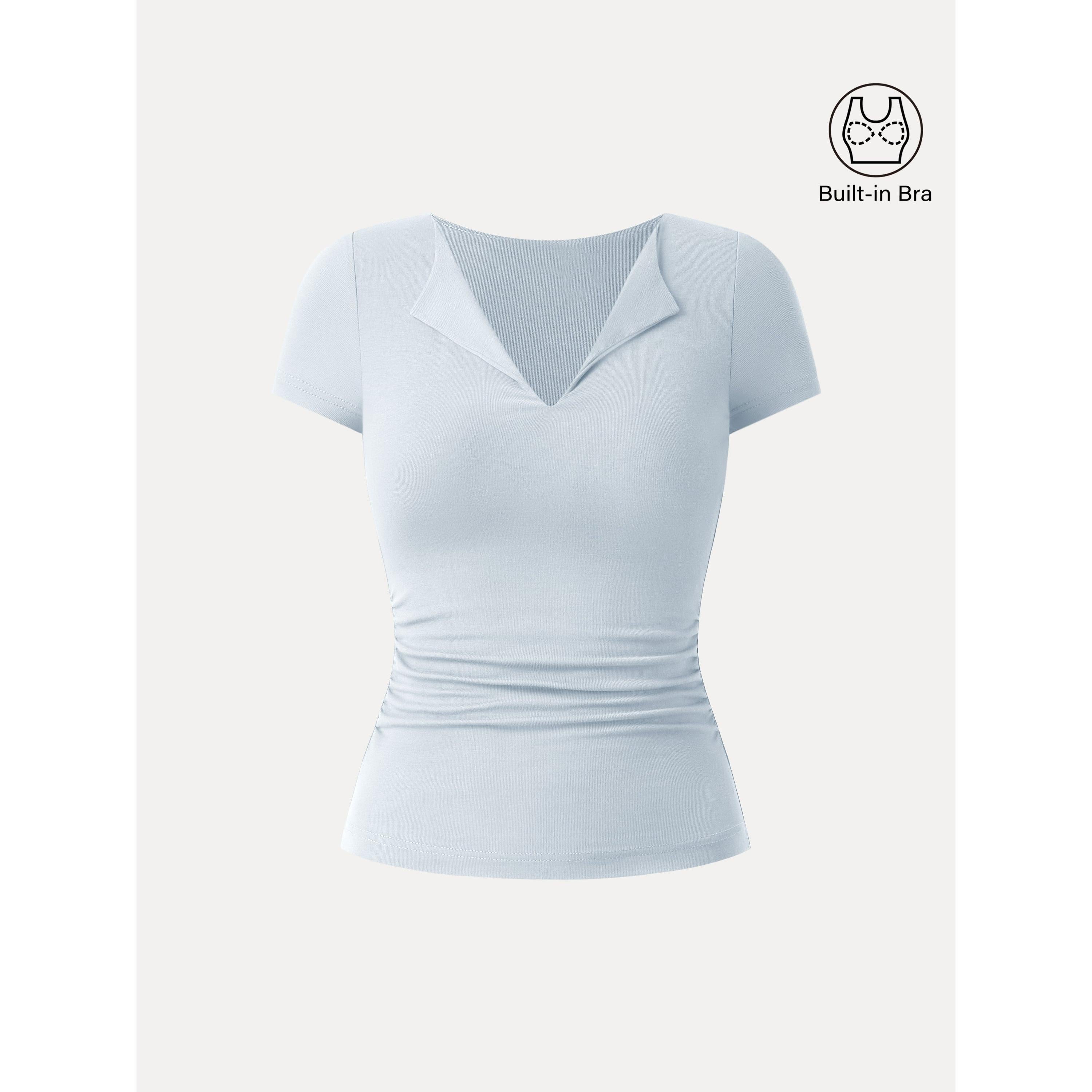 Flapped V-neck Side Ruched New Airy Brami Tee