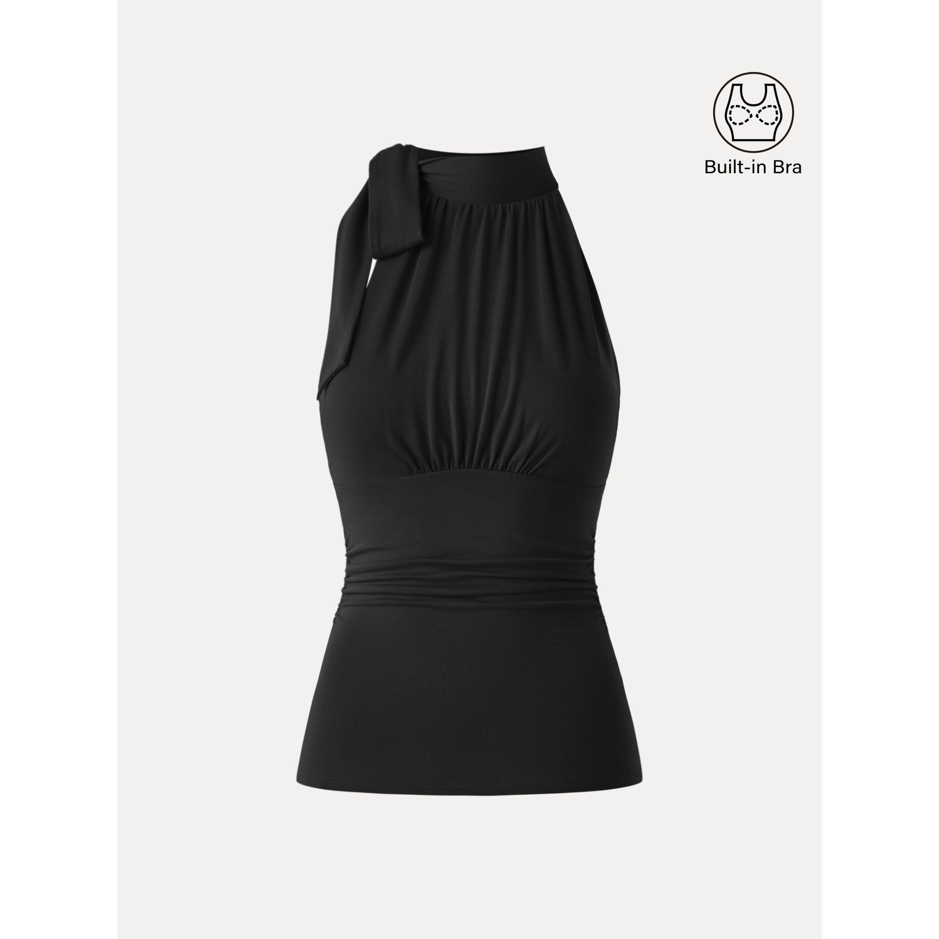 Side Ruched High Tie Neck New Airy Brami Tank
