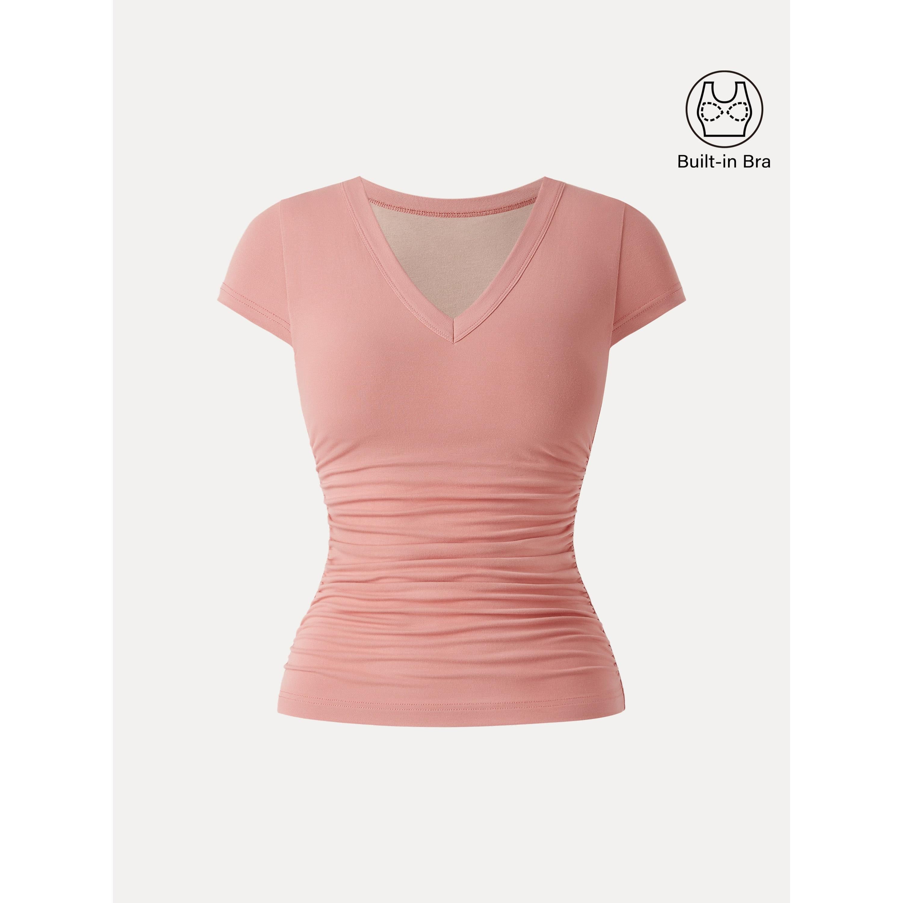 Elevated V-neck Side Ruched Cap Sleeve Brami Tee