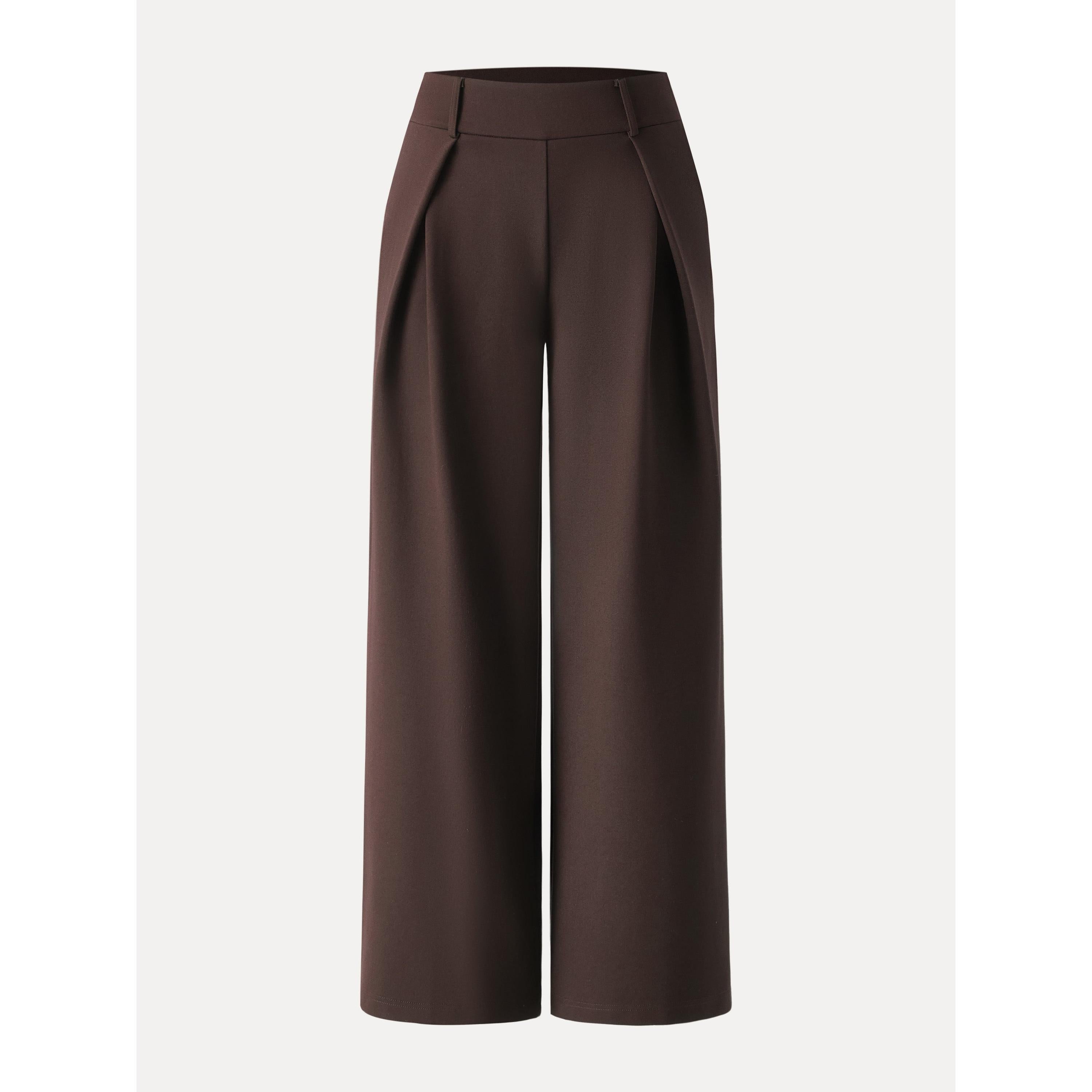 Wrinkle-Resistant Stretchy High Rise Wide Leg Pants with Pockets