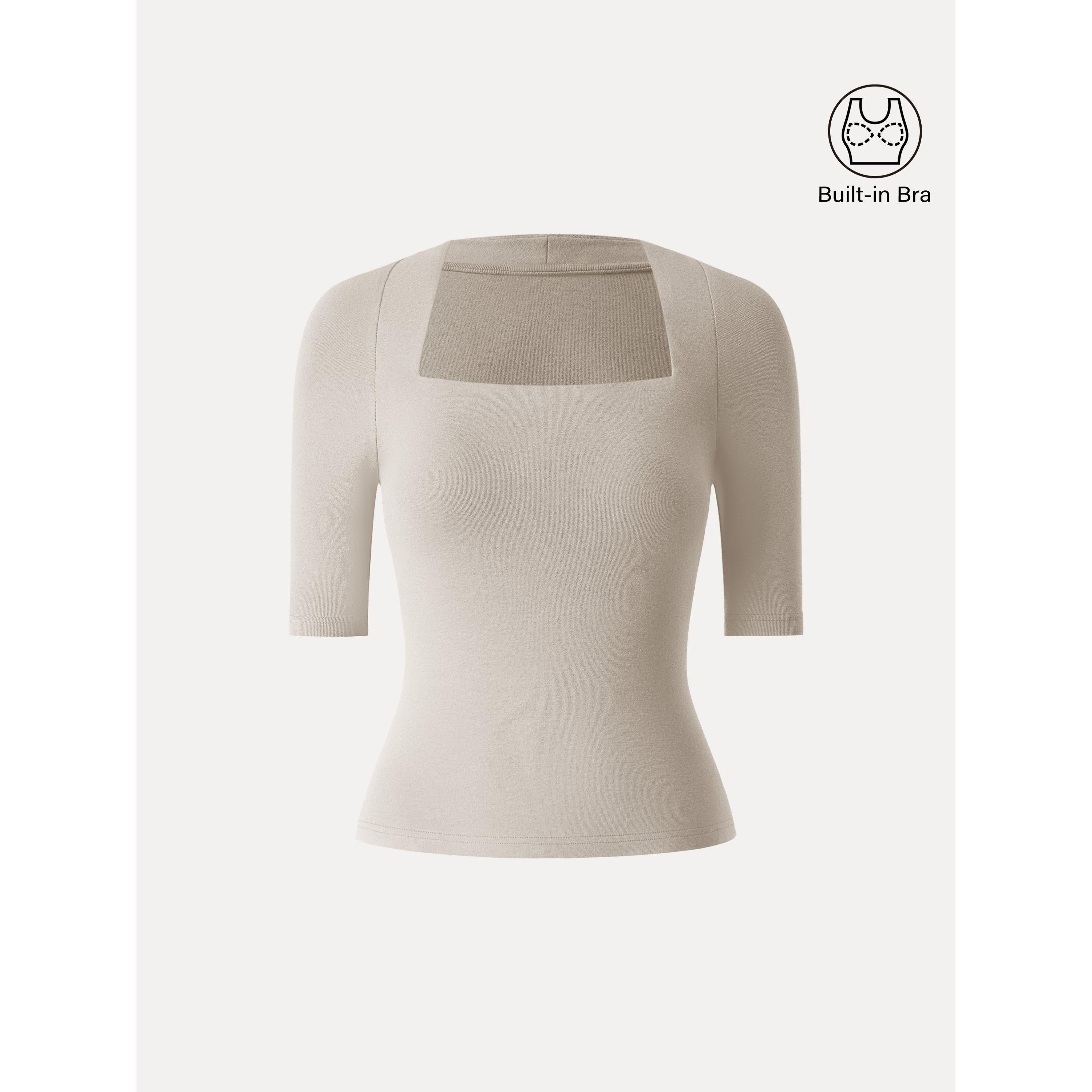 Cotton Lyocell Trapeze Neck Elbow Sleeve Brami